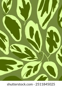 folhas padrões em fundo verde para pacote de marca, impressão de tecido, papel de parede, postagem de mídia social, rabiscar, notas, capas de livro, decoração de parede.