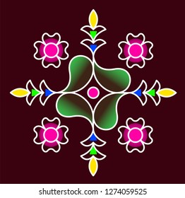 Leaves, Petals and Flowers - Colorful Rangoli, Alpona or Paisley Design Vector Art