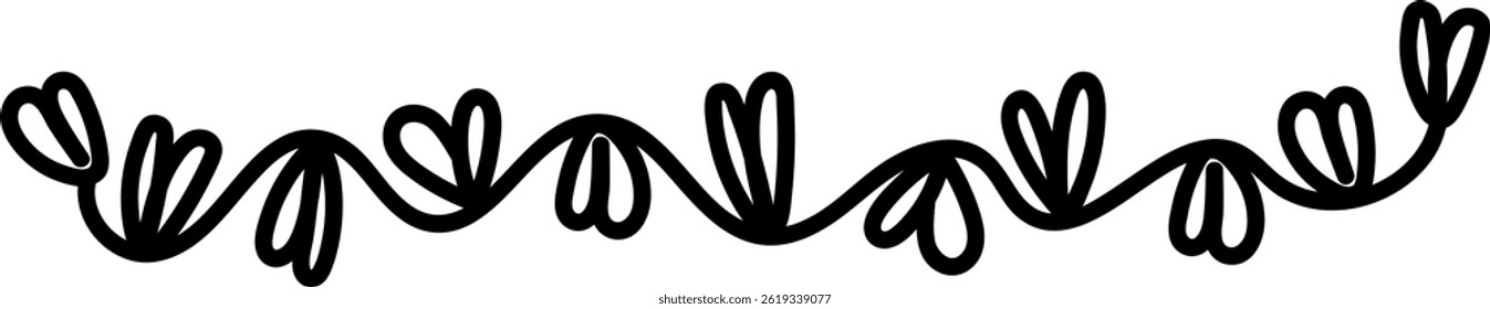 Leaves and petals form a flowing line with a bold stroke.  A continuous organic pattern creates a decorative border. Cartoon vector illustration