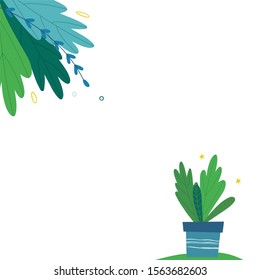 Leaves and plant background template. Flat cartoon style vector illustration.