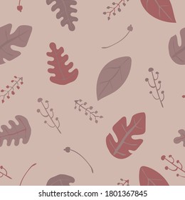 
Leaves and plant branches vector seamless pattern