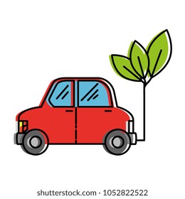 leaves plant with car ecology icon
