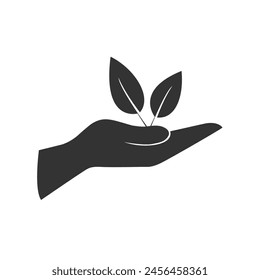 Leaves plant in a hand sign of environmental protection icon vector illustration on white background.