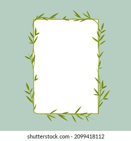 The leaves of the plant wrap around the frame. Excellent to emphasize the naturalness of the design and natural origin. Vector element. EPS10.	