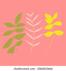 Leaves and plants hand drawn flat illustration. Botanical design elements. Vector sketch clip art set.
