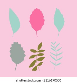 Hojas y plantas dibujadas a mano con ilustración plana. Elementos de diseño botánico. Conjunto de imágenes prediseñadas de esbozo vectorial.