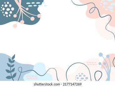 Leaves, pollen, dot and line on wave minimal background. Vector illustration pastel abstract wallpaper.