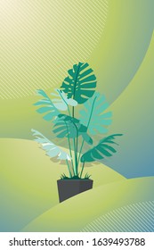 Leaves Pot Cover with Fresh Gradient Color Background, Good for Banner, Greeting, Social Media, Book Cover, and Other