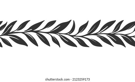 Leaves print. Olive border, greek meander. Vintage seamless laurel. Vector shape on white background. Art ethnic decor