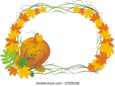 Leaves and pumpkin. Autumn composition for card. Vector