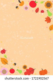 Leaves, pumpkin, pare, apple and mushroom frame vector for decoration on autumn festival.