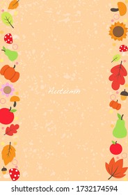 Leaves, pumpkin, pare, apple and mushroom frame vector for decoration on autumn festival.