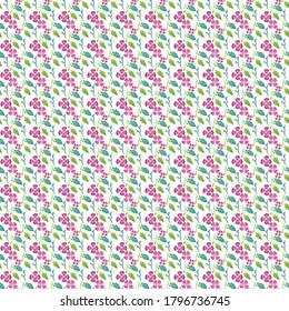 leaves with purple flowers seamless repeat pattern