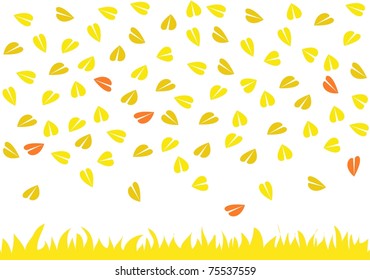 Leaves raining on yellow grass carpet