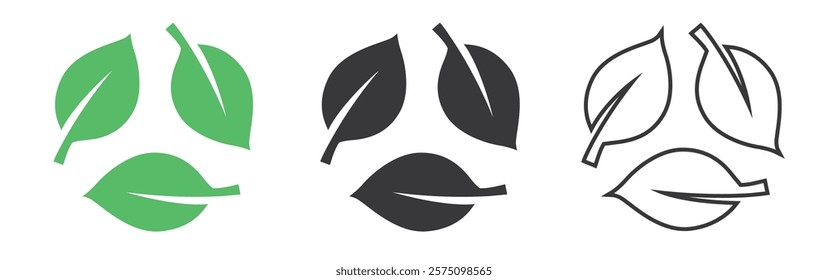 leaves recycle icon, green ecology recycle symbol, sustainable reuse, eco. Vector illustration