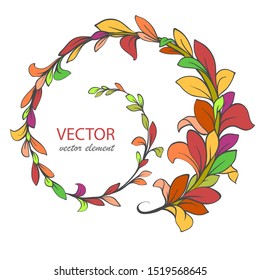 leaves. Red branch semicircle with beautiful foliage. Vector winding branch with autumn foliage
