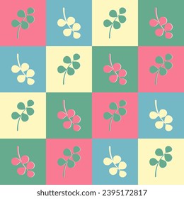 Leaves are red, green, blue and cream on a cream background. Seamless Pattern