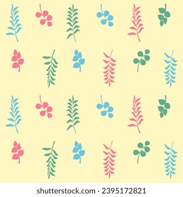 Leaves are red, green, blue and cream on a cream background. Seamless Pattern
