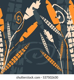 Leaves, reeds seamless pattern. Vector background.
