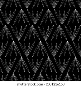 Leaves. Repeating vector pattern. Seamless floral ornament. Abstract background from silver leaves. Isolated black background. Idea for web design, packaging, wallpaper, cover, textile.
