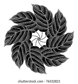leaves rosette black original woodcut