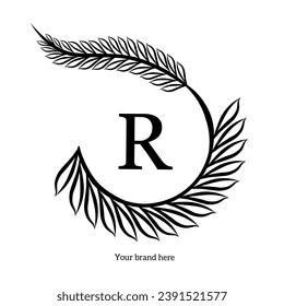 leaves round frame vector outline black and white