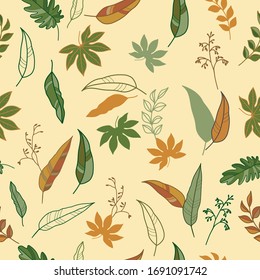 Leaves scattered seamless pattern design
