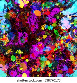 Leaves seamless background. Bright colorful texture with stains.