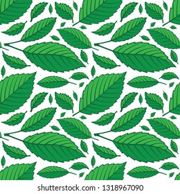 Leaves seamless background. Hand drawn leaves seamless pattern.
Green leaves sketch drawing icons and symbols. Cherry leaves.