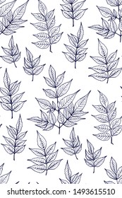 Leaves seamless background pattern. Vector background hand drawn. Textile print, wrapping ,wallpaper.