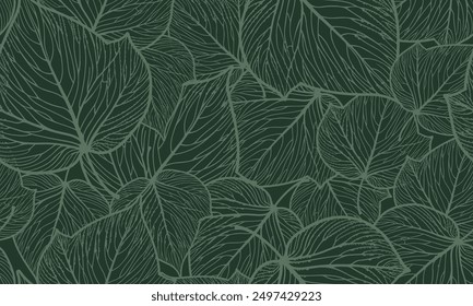 Leaves Seamless Pattern. Abstract Lines Leaves Background. Floral Wallpaper. Botanical Design for Prints, Surface, Home Decoration, Fabric. Vector Illustration.	