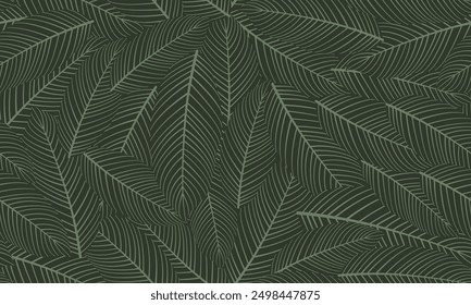 Leaves Seamless Pattern. Abstract Lines Leaves Background. Floral Wallpaper. Botanical Design for Prints, Surface, Home Decoration, Fabric. Vector Illustration.	