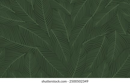 Leaves Seamless Pattern. Abstract Lines Leaves Background. Floral Wallpaper. Botanical Design for Prints, Surface, Home Decoration, Fabric. Vector Illustration.	