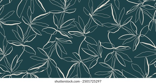 Leaves Seamless Pattern. Abstract Lines Leaves Background. Floral Wallpaper. Botanical Design for Prints, Surface, Home Decoration, Fabric. Vector Illustration.	