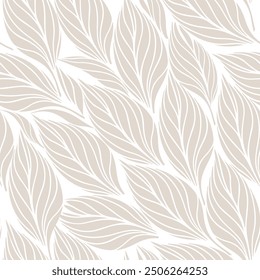 Leaves Seamless Pattern. Abstract Lines Leaves Background. Floral Wallpaper. Botanical Design for Prints, Surface, Home Decoration, Fabric. Vector Illustration.	