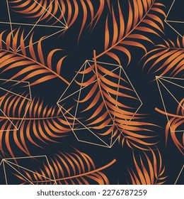 Leaves seamless pattern with abstract polygonal line	
