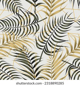 Leaves seamless pattern with abstract polygonal line