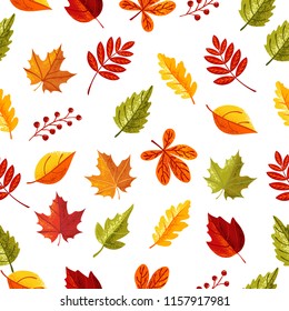 Leaves seamless pattern in autumn season with colorful leaf can use for background, wallpapers, poster, banner, promotional, greeting card, and invitation