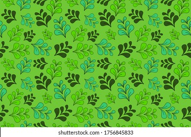 
leaves seamless pattern, background, shades of strong green, vector illustration.