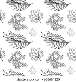 Leaves seamless pattern. Black and white design. Vector background.