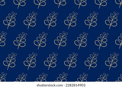 Leaves seamless pattern blue background hand drawing vector Illustration for interior design wallpaper, fabric textiles