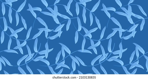 Leaves seamless pattern in blue colors. Stock vector illustration