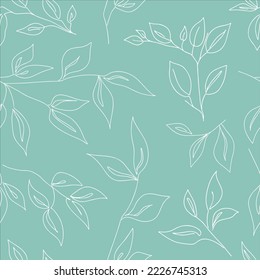 Leaves seamless pattern, botanical outline hand drawn by line