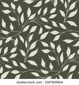 Leaves Seamless Pattern of botany plant texture on green background