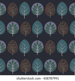 Leaves seamless pattern. Decorative nature background with trees. Scandinavian style autumn forest vector illustration. Design for textile, wallpaper, fabric.