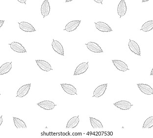 Leaves seamless pattern in doodle style.Vector illustration.