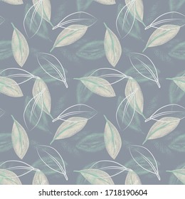 Leaves Seamless Pattern. Floral Background with Spray Effect.