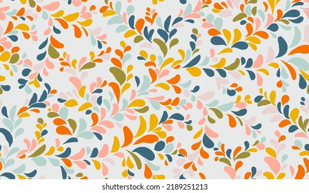 leaves seamless pattern floral design background. vintage Nature tropical plant  vivid colors, vector. Fabric textile art