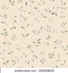 Leaves seamless pattern green watercolor effect