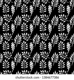 Leaves seamless pattern. Grunge vector dry brush illustration.
